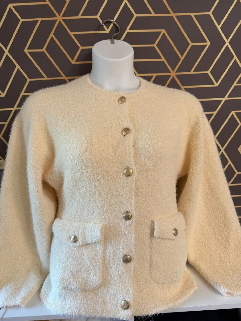 J.Crew NWT 2025 Cinch waist Sweater Lady Jacket Blazer size M cream gold buttons